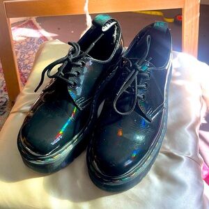 Dr. Martens Holographic Rainbow Black Platform Loafers Size 8 W